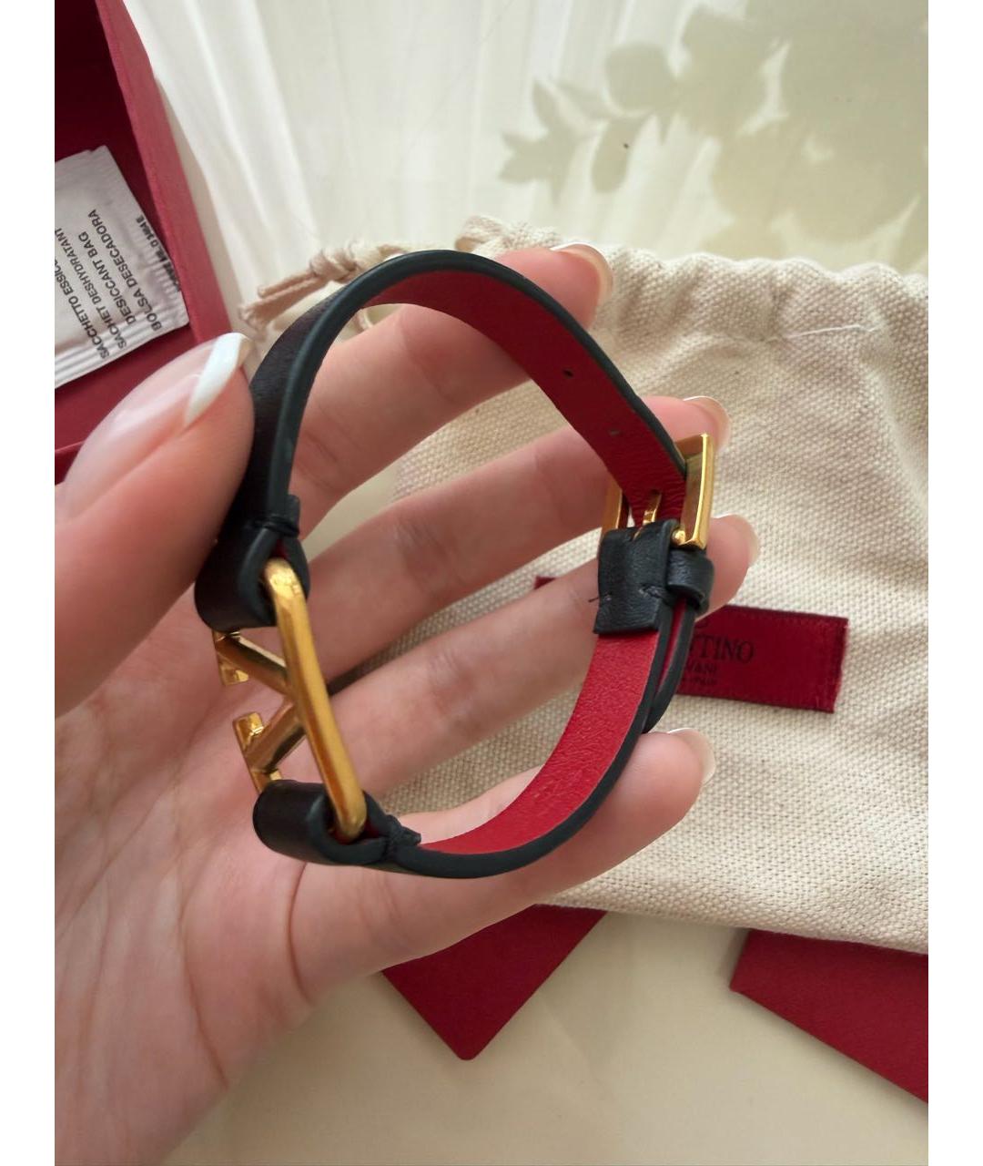 VALENTINO Черный кожаный браслет, фото 3