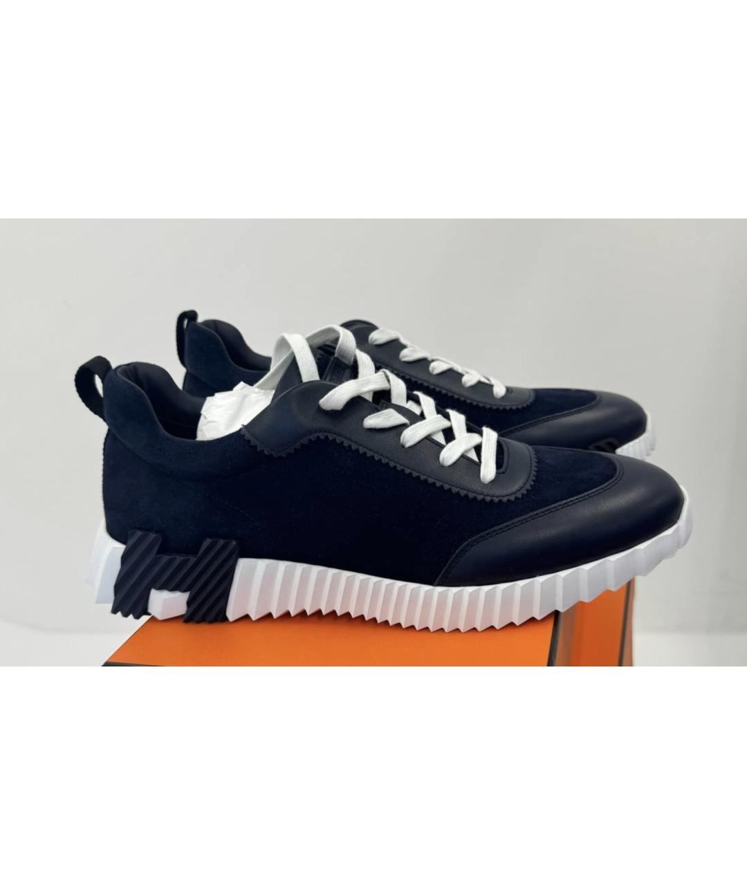 HERMES Темно-синие замшевые низкие кроссовки / кеды, фото 3