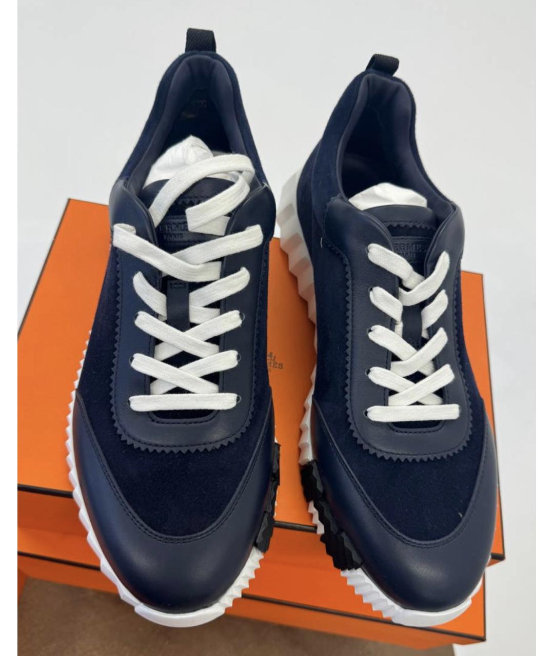 HERMES Темно-синие замшевые низкие кроссовки / кеды, фото 2