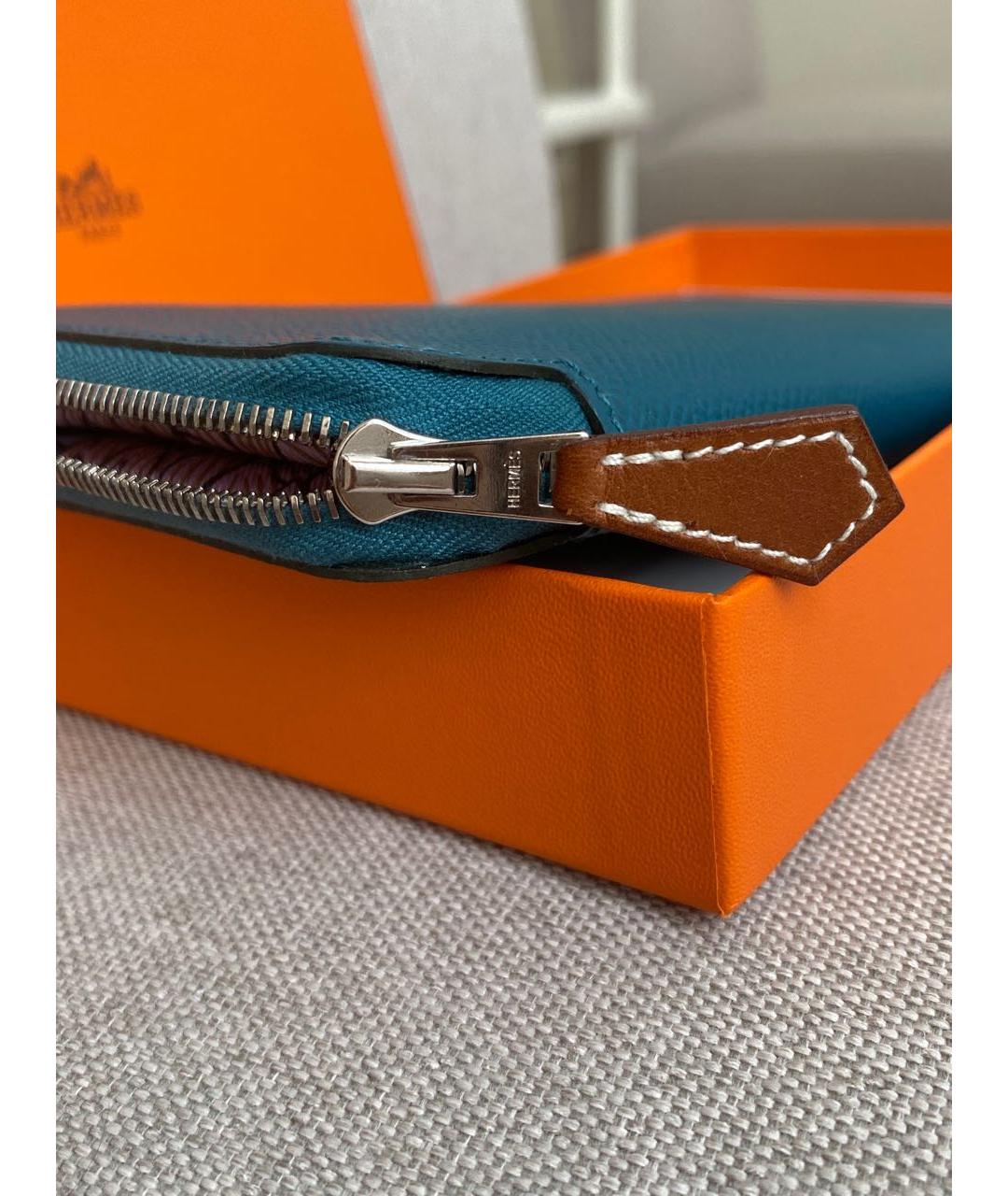 HERMES Бирюзовый кожаный кошелек, фото 5