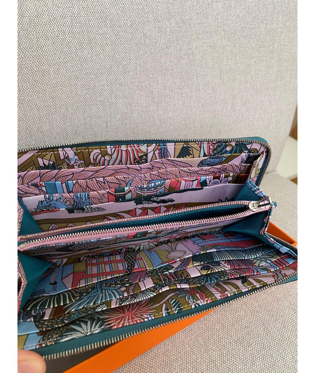 HERMES Бирюзовый кожаный кошелек, фото 3