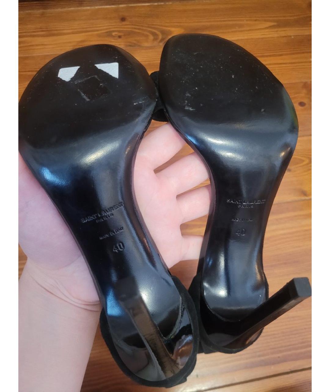 SAINT LAURENT Черные замшевые босоножки, фото 6