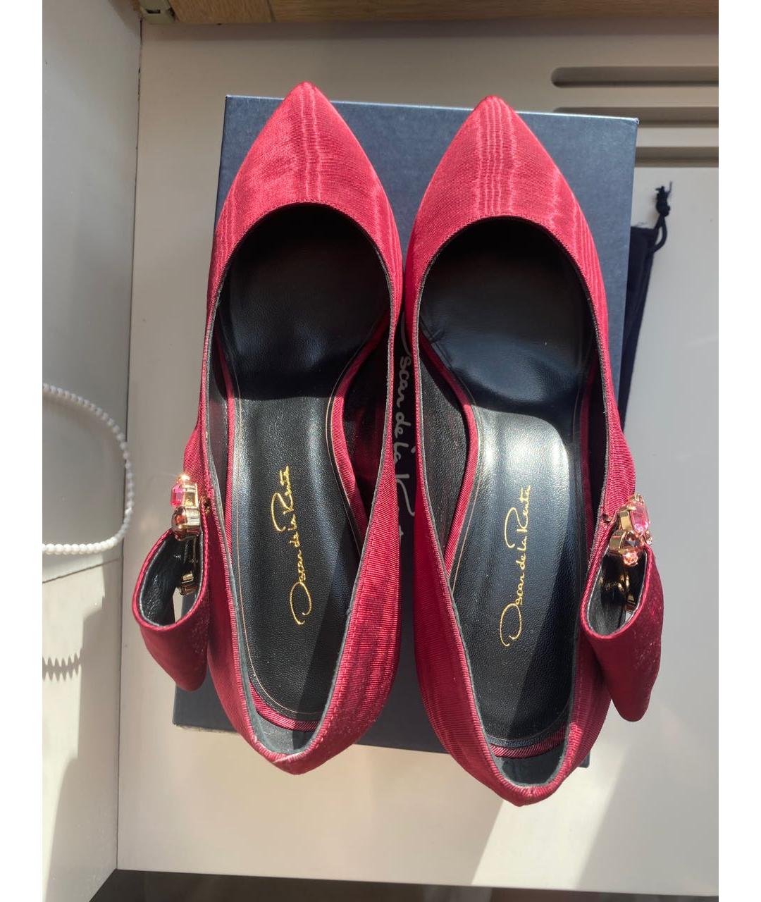 OSCAR DE LA RENTA Красные текстильные лодочки на низком каблуке, фото 3