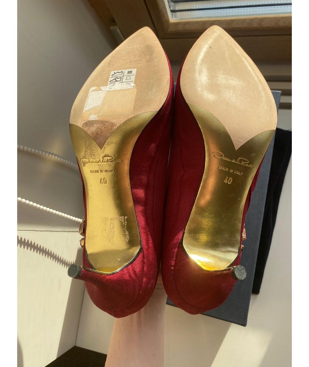 OSCAR DE LA RENTA Красные текстильные лодочки на низком каблуке, фото 6