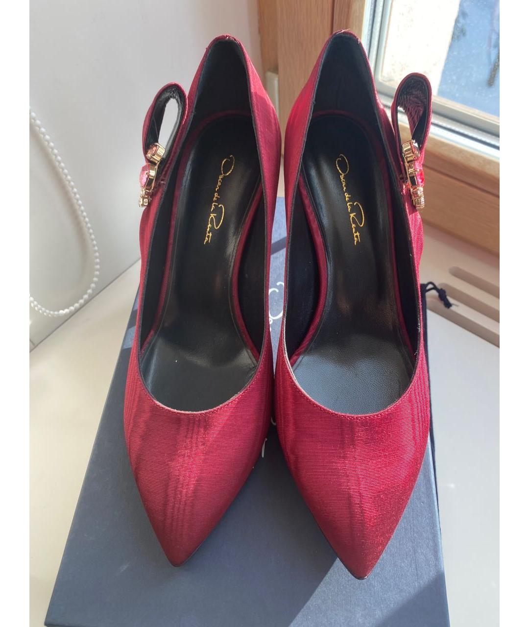 OSCAR DE LA RENTA Красные текстильные лодочки на низком каблуке, фото 2