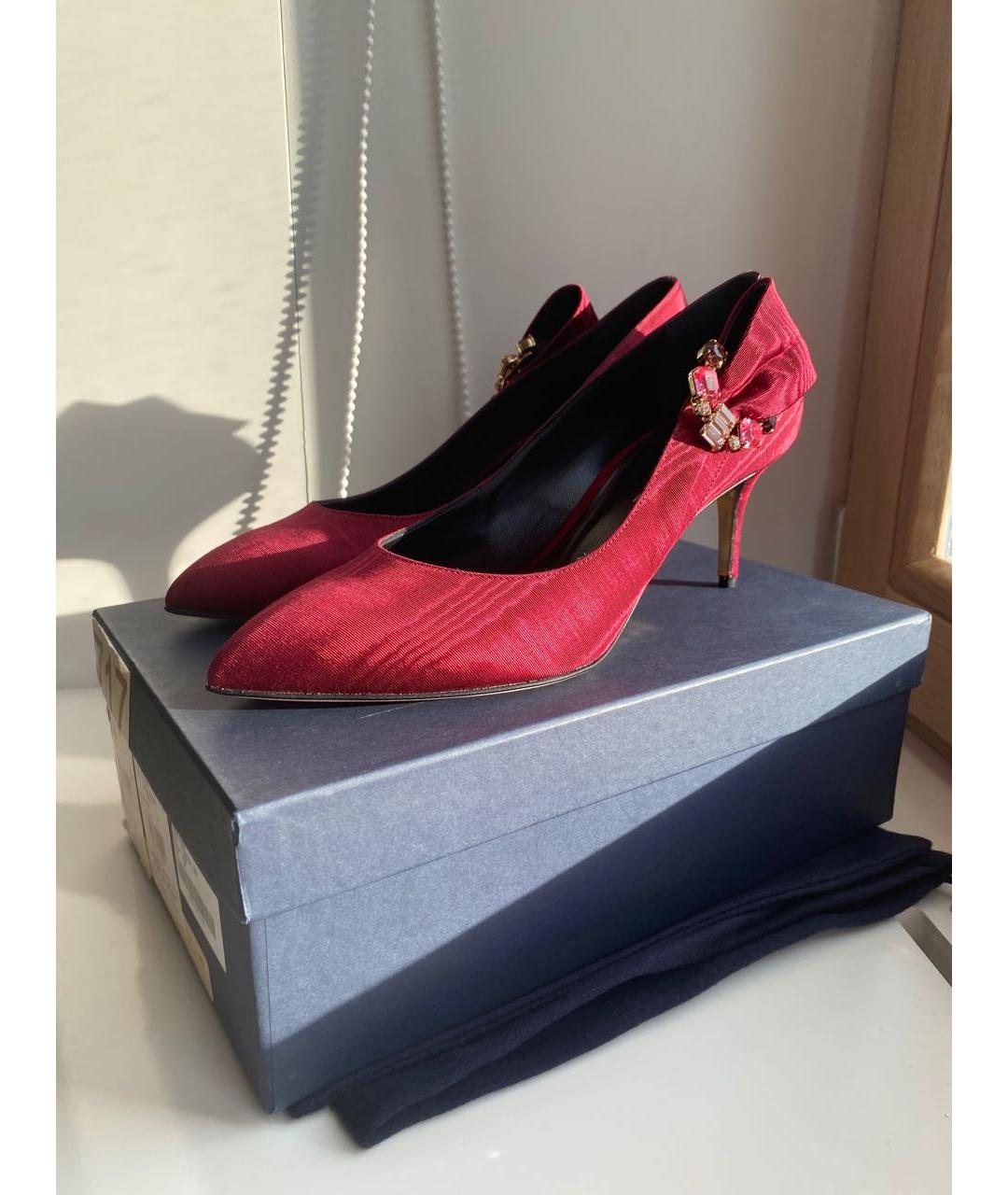 OSCAR DE LA RENTA Красные текстильные лодочки на низком каблуке, фото 5