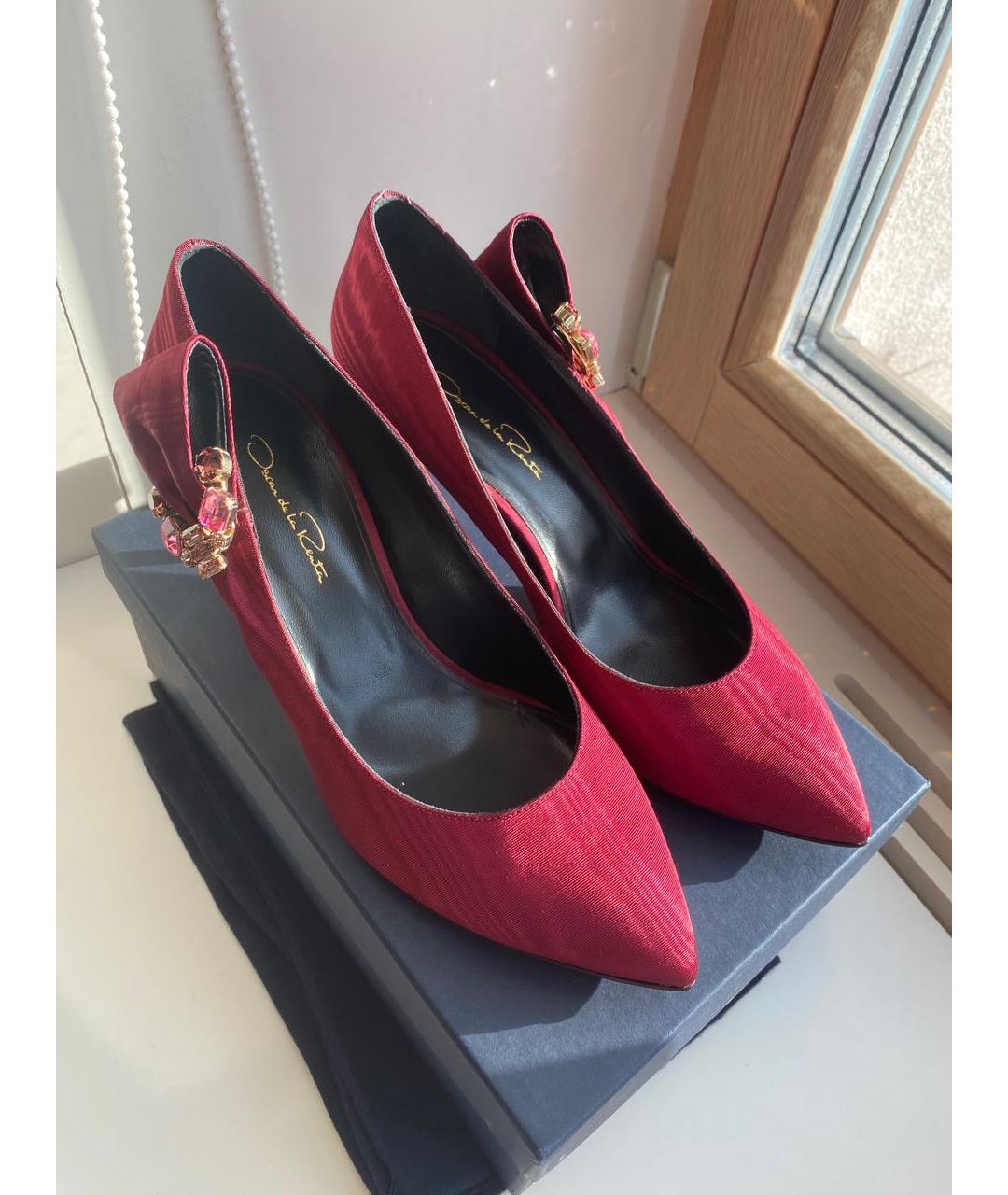 OSCAR DE LA RENTA Красные текстильные лодочки на низком каблуке, фото 8