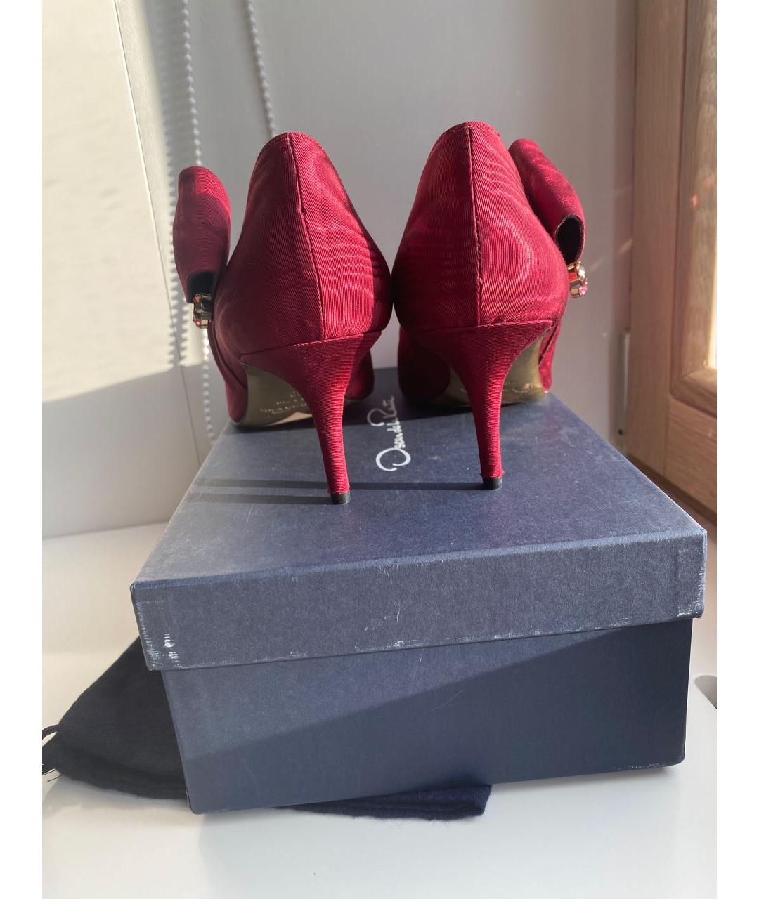 OSCAR DE LA RENTA Красные текстильные лодочки на низком каблуке, фото 4