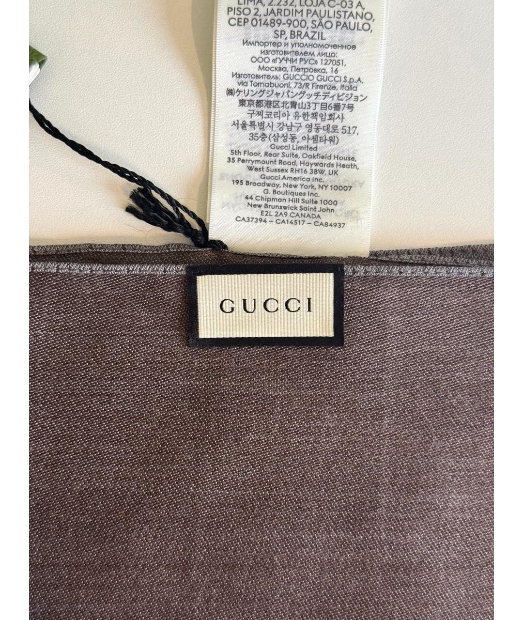 GUCCI Коричневый шелковый шарф, фото 8