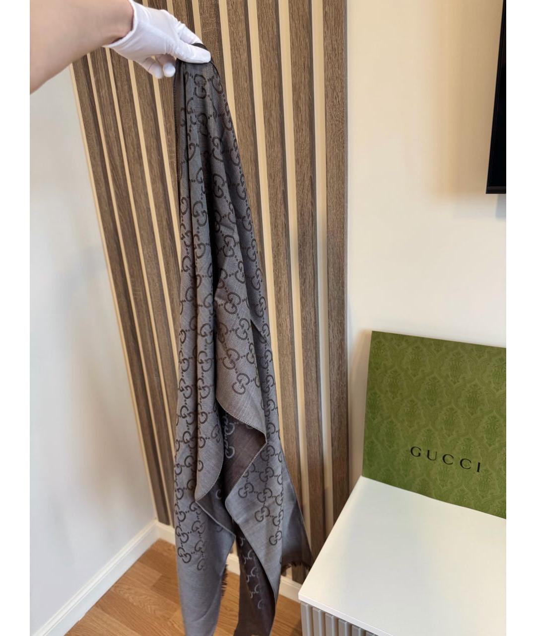 GUCCI Коричневый шелковый шарф, фото 6