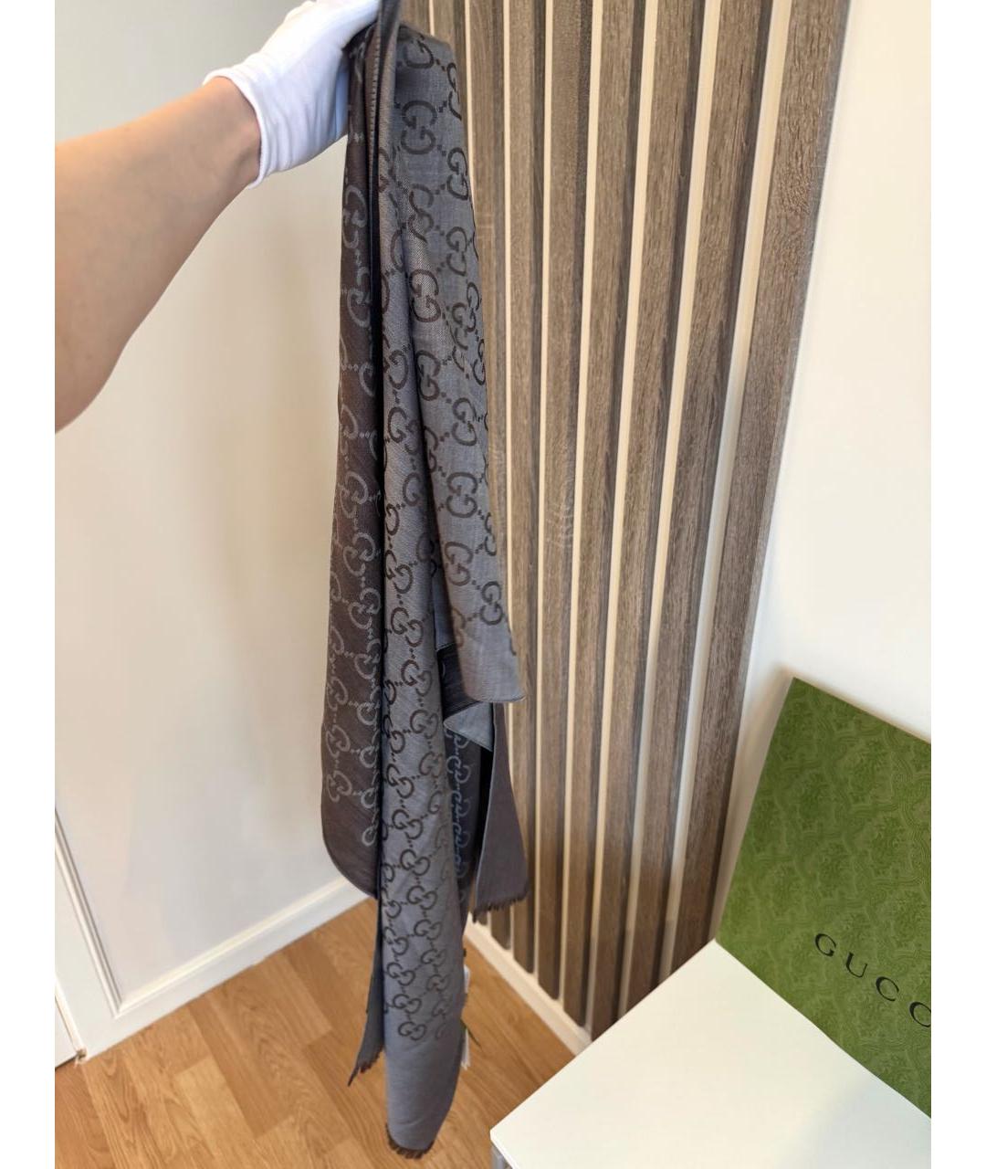 GUCCI Коричневый шелковый шарф, фото 5