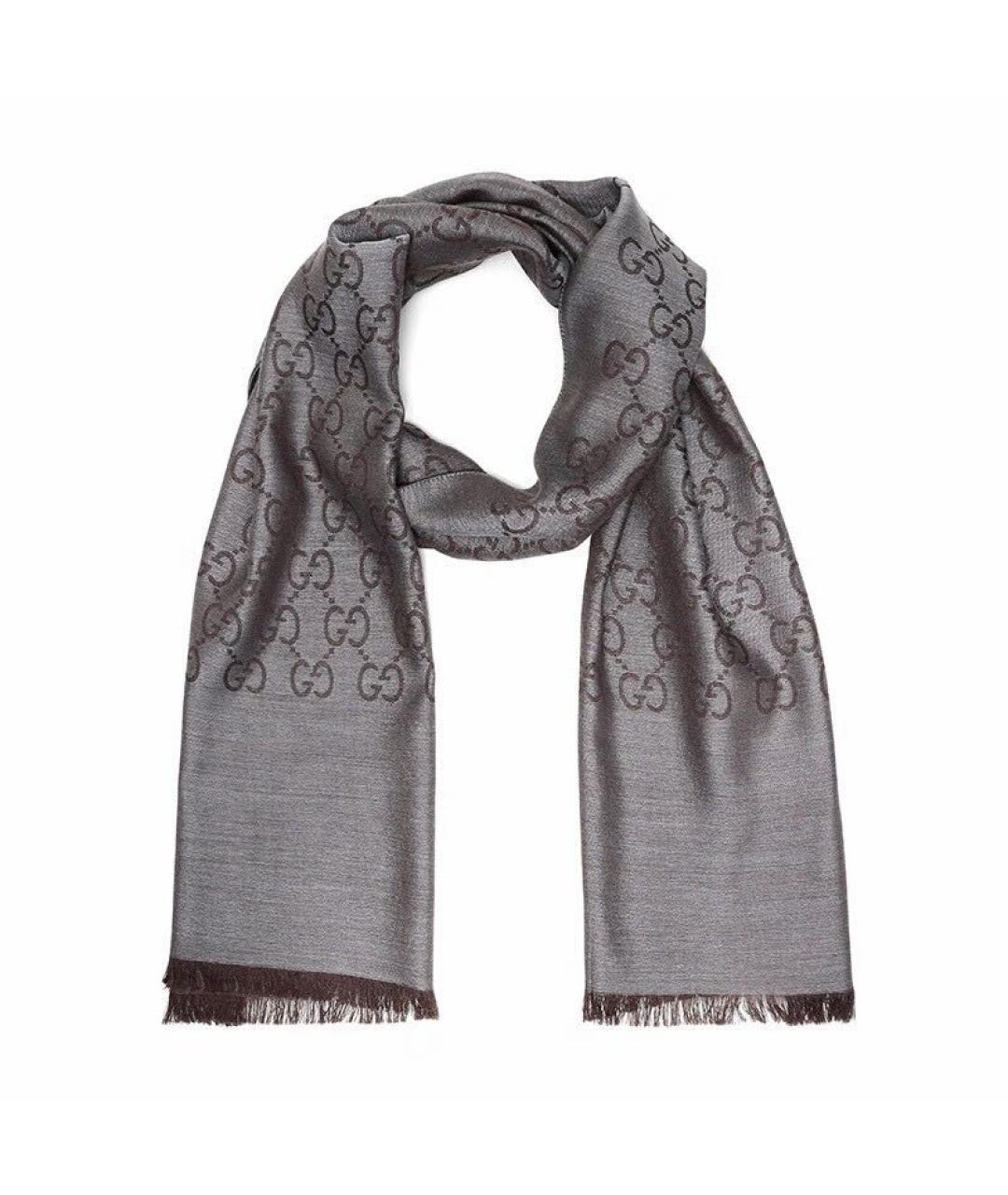 GUCCI Коричневый шелковый шарф, фото 9