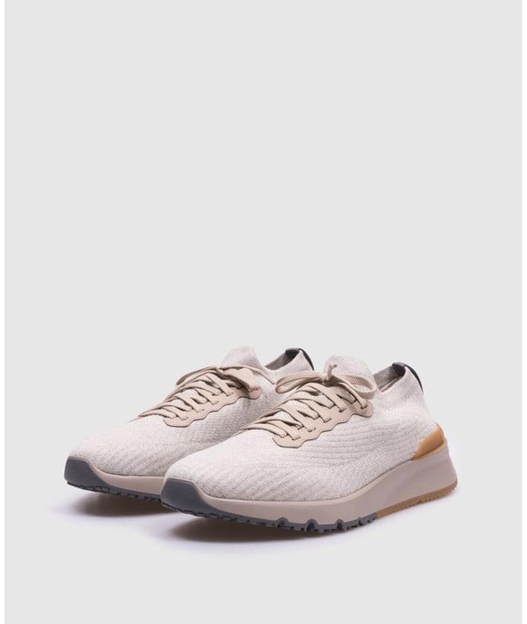 BRUNELLO CUCINELLI Бежевые текстильные низкие кроссовки / кеды, фото 2