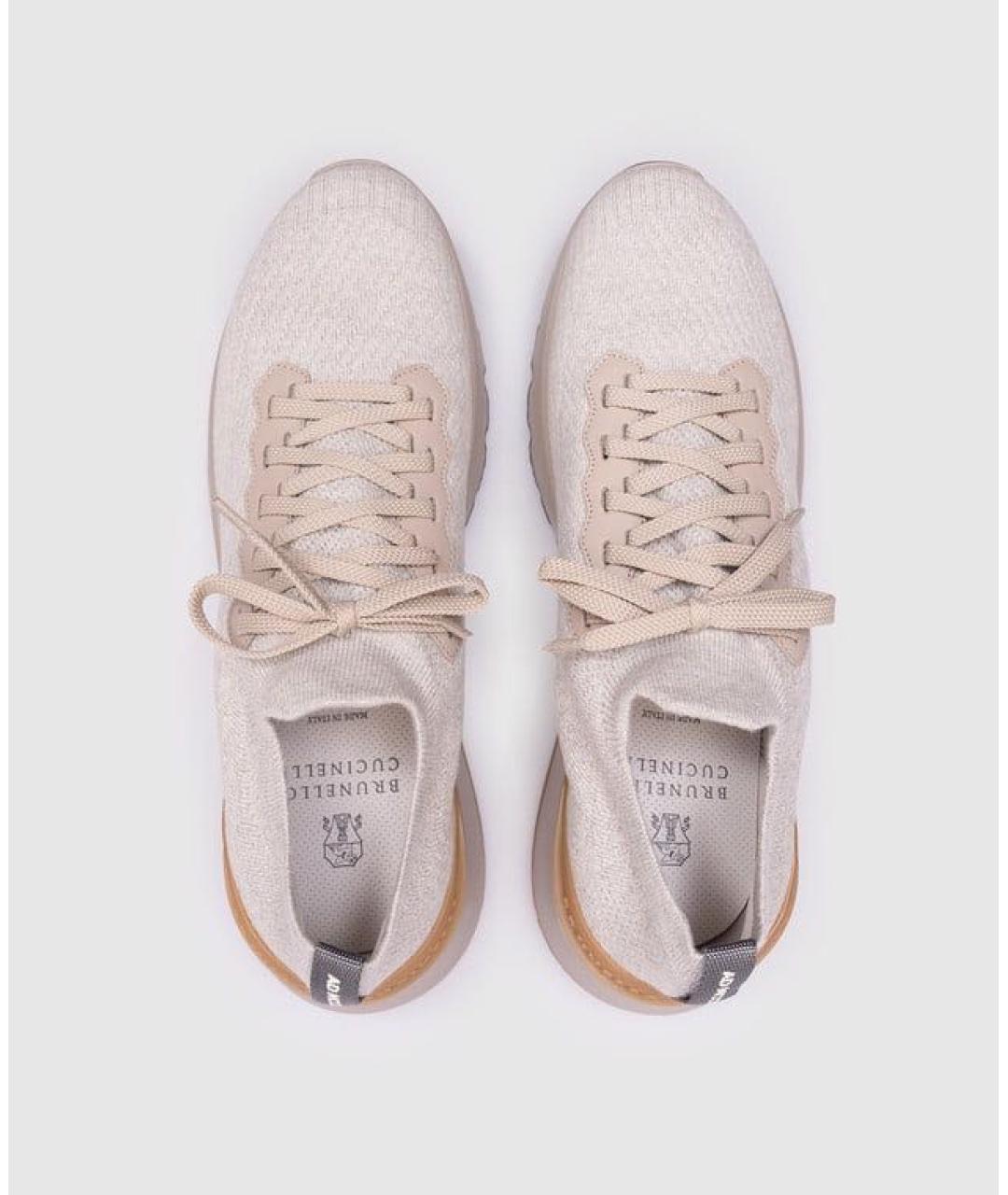 BRUNELLO CUCINELLI Бежевые текстильные низкие кроссовки / кеды, фото 4