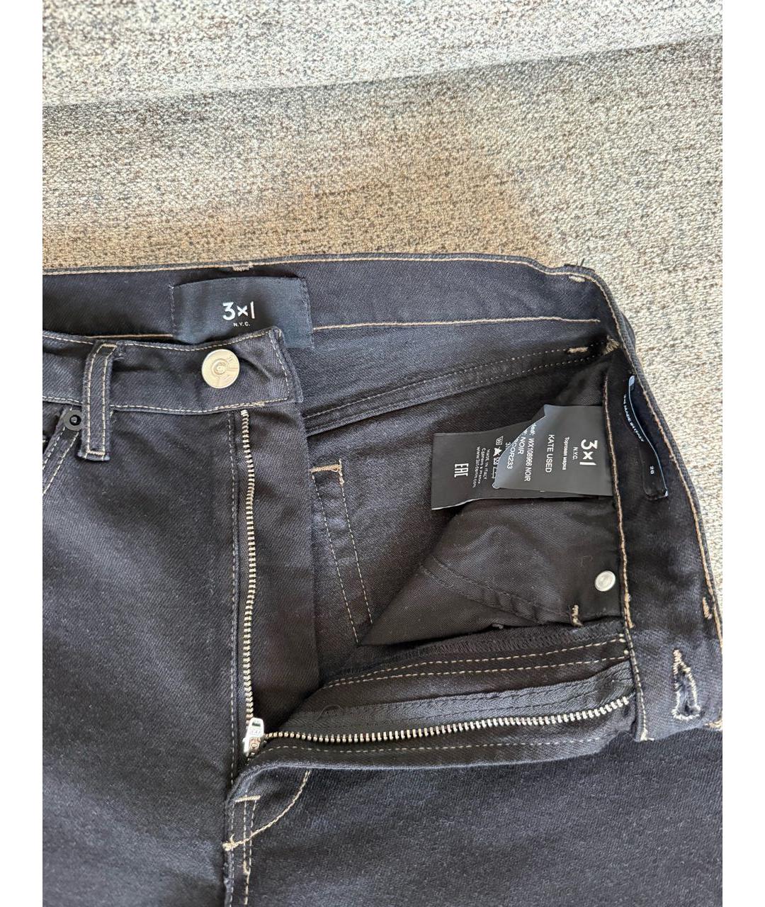 3X1 Черные хлопко-эластановые прямые джинсы, фото 3