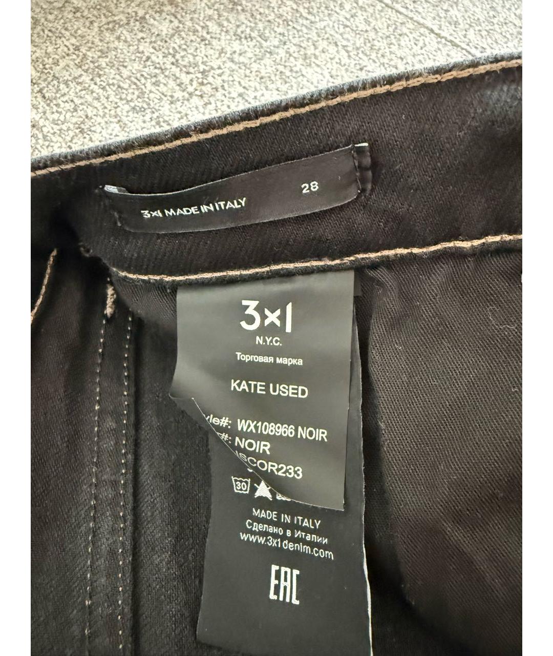 3X1 Черные хлопко-эластановые прямые джинсы, фото 5