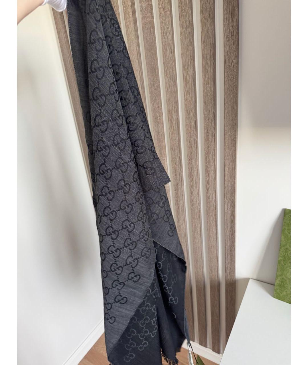 GUCCI Серый шерстяной шарф, фото 4