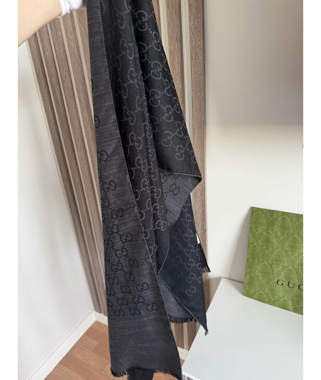 GUCCI Серый шерстяной шарф, фото 7