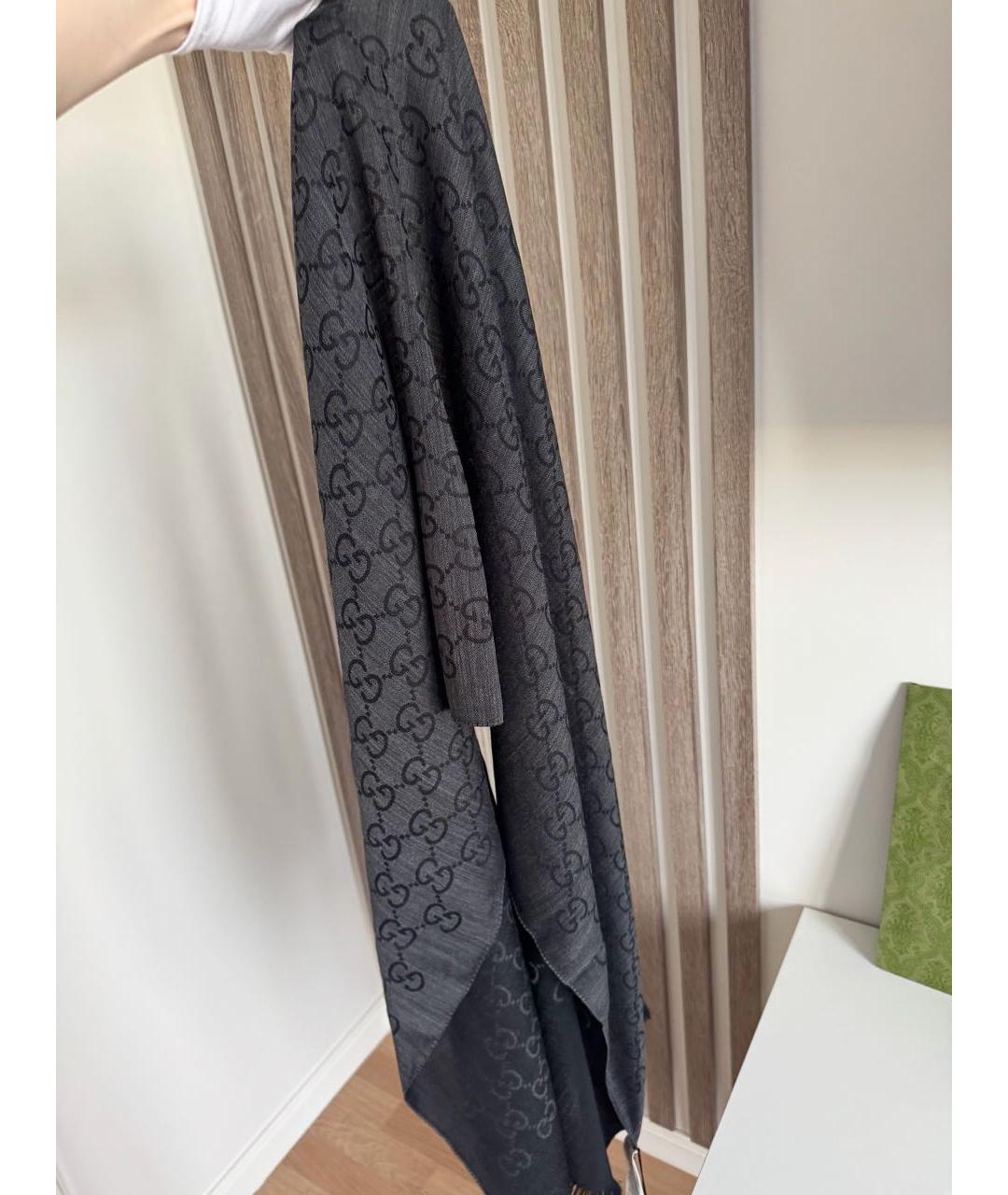 GUCCI Серый шерстяной шарф, фото 5