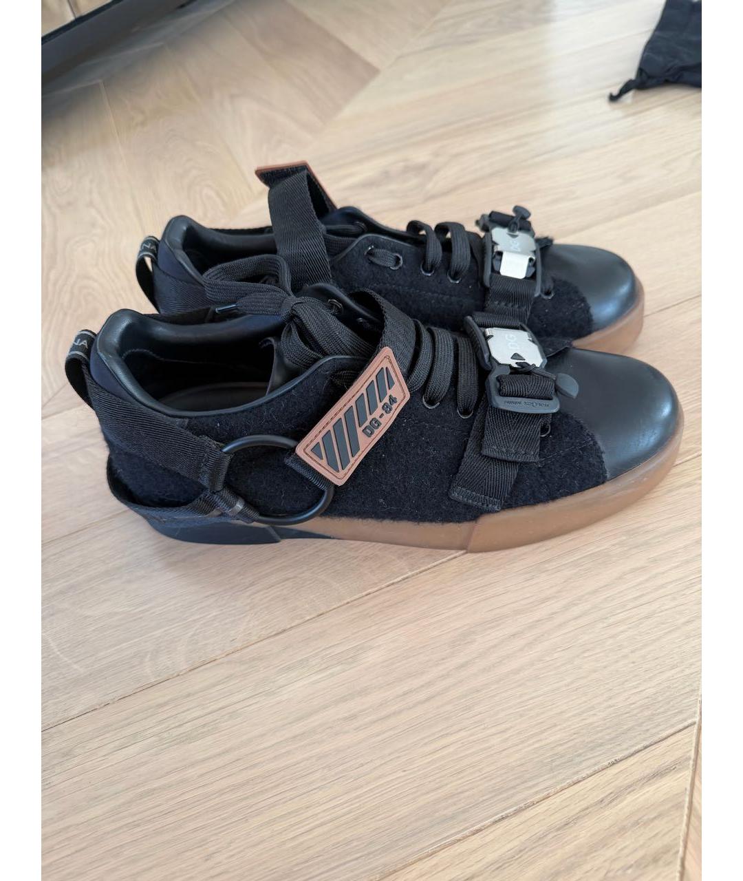 DOLCE&GABBANA Черные кожаные низкие кроссовки / кеды, фото 7