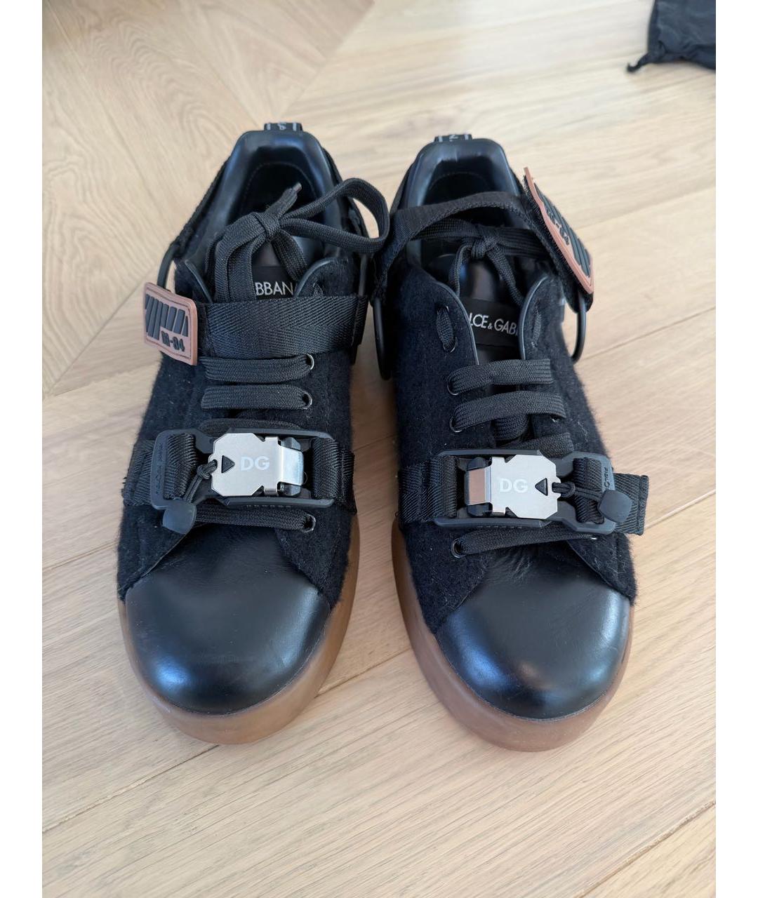 DOLCE&GABBANA Черные кожаные низкие кроссовки / кеды, фото 2