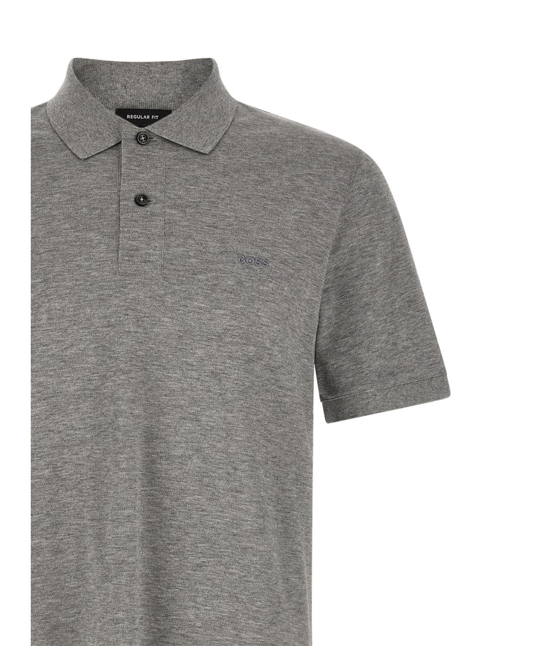 HUGO BOSS Серое хлопковое поло с коротким рукавом, фото 3