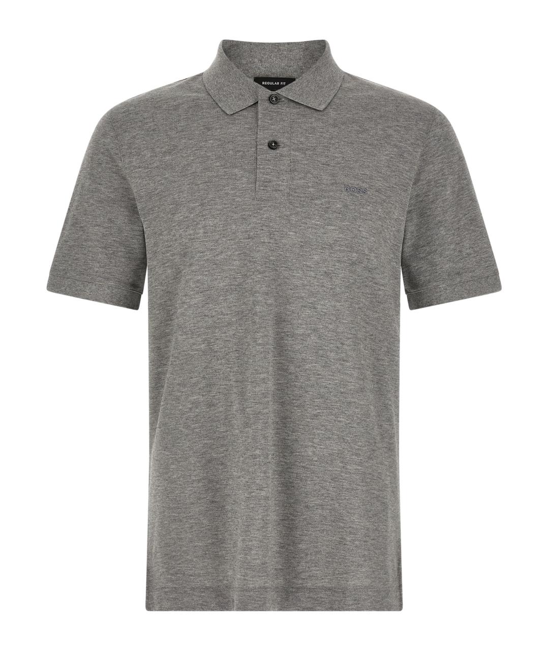 HUGO BOSS Серое хлопковое поло с коротким рукавом, фото 1