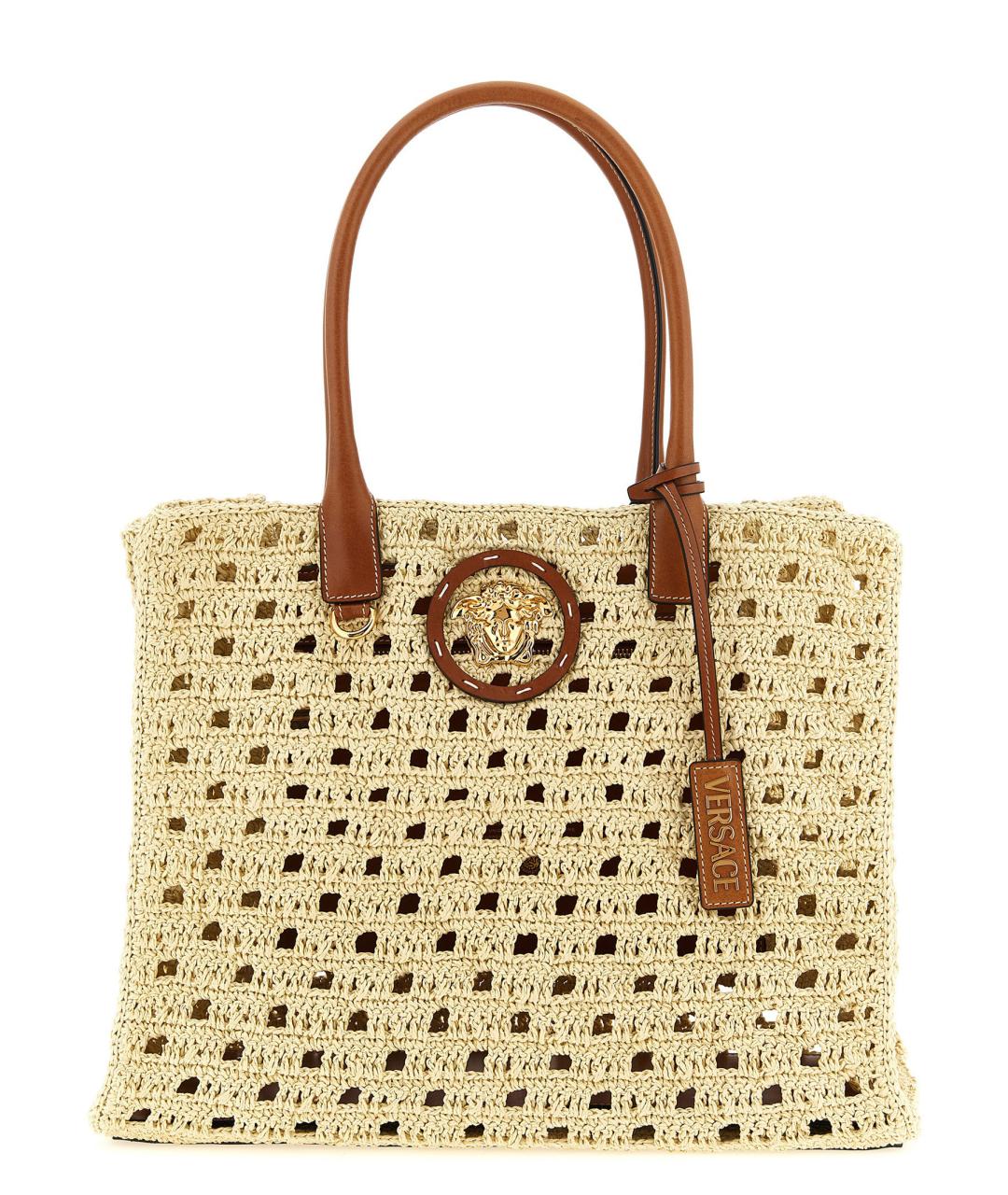 VERSACE Бежевая пелетеная сумка тоут, фото 1