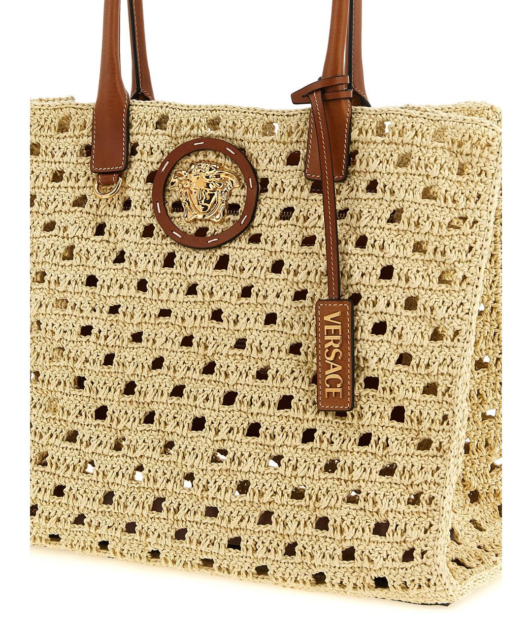 VERSACE Бежевая пелетеная сумка тоут, фото 3