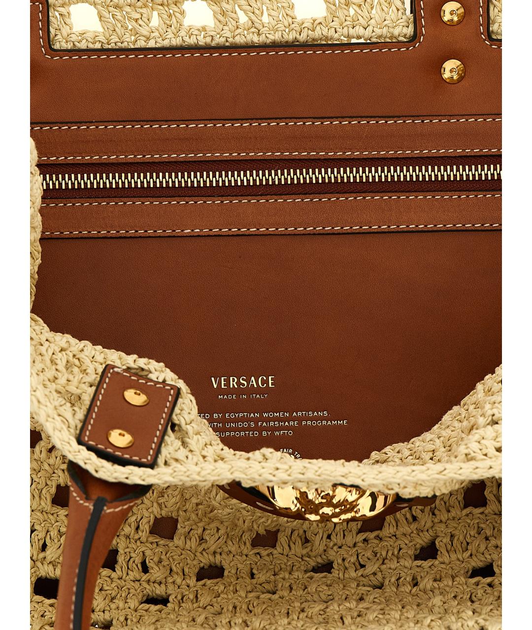 VERSACE Бежевая пелетеная сумка тоут, фото 4