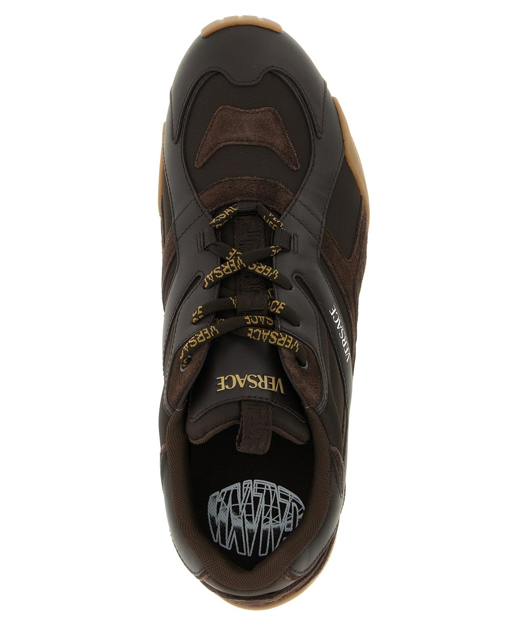 VERSACE Коричневые кожаные низкие кроссовки / кеды, фото 4