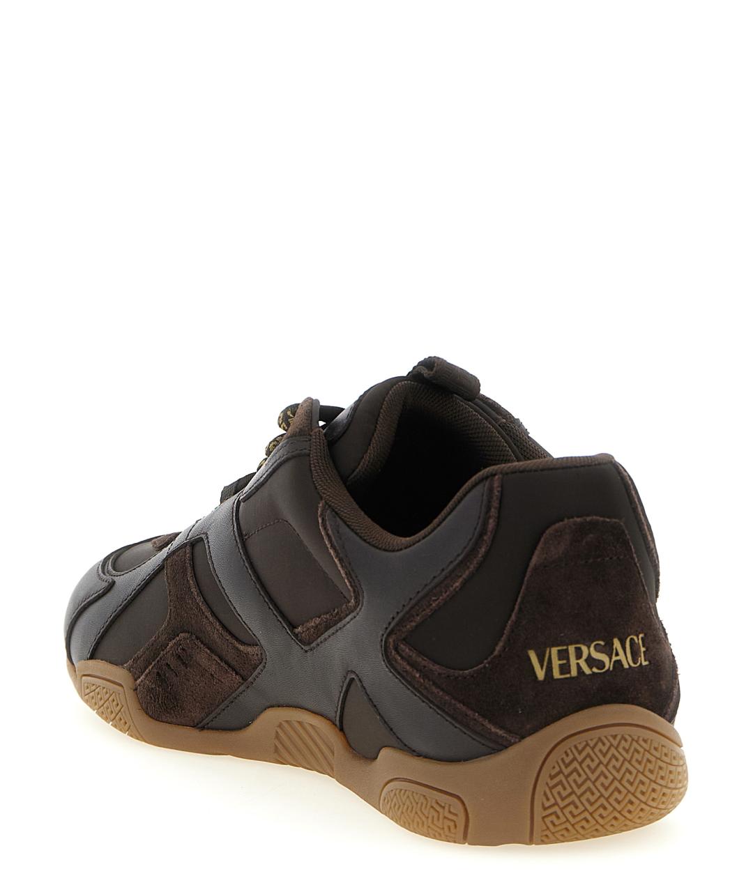 VERSACE Коричневые кожаные низкие кроссовки / кеды, фото 3
