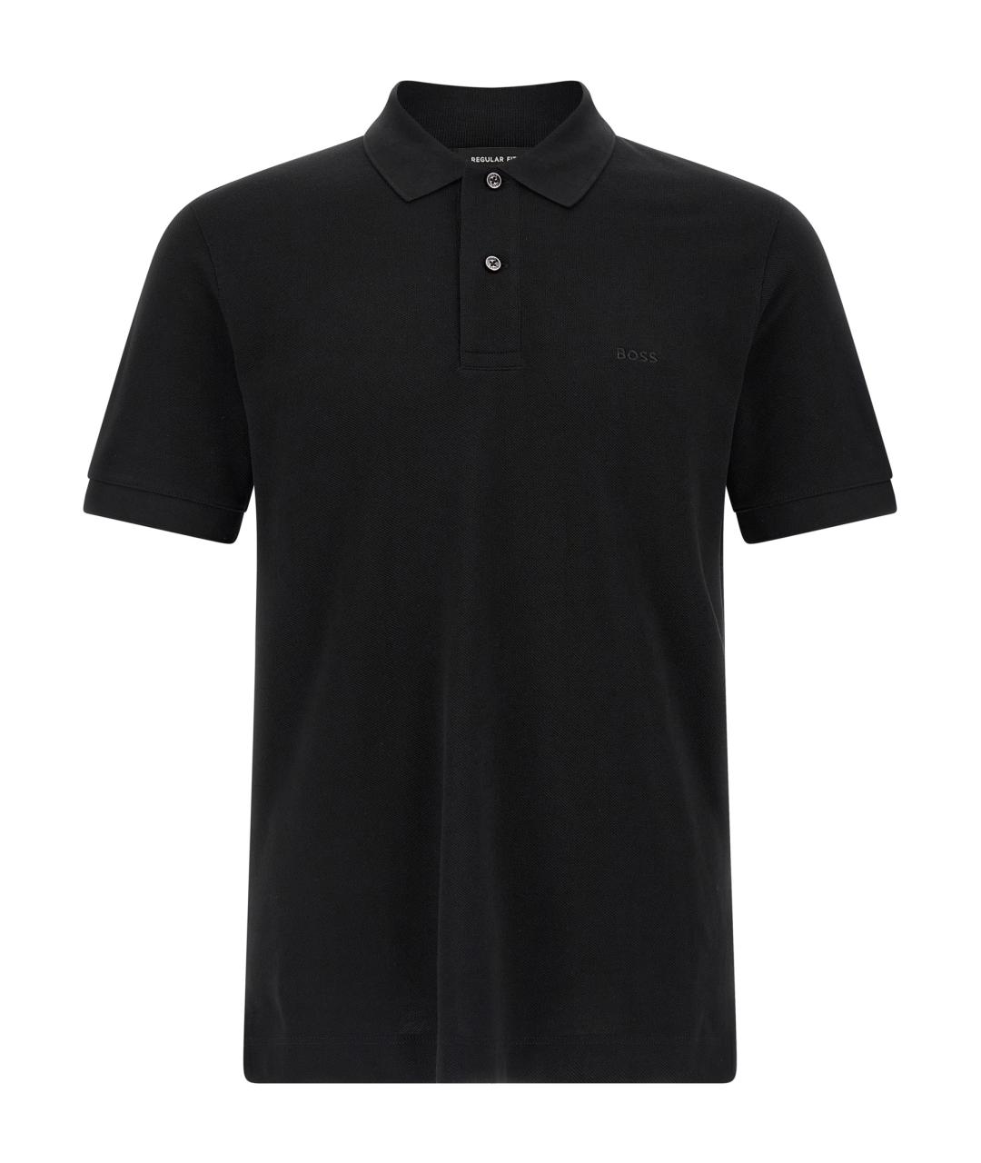 HUGO BOSS Черное хлопковое поло с коротким рукавом, фото 1