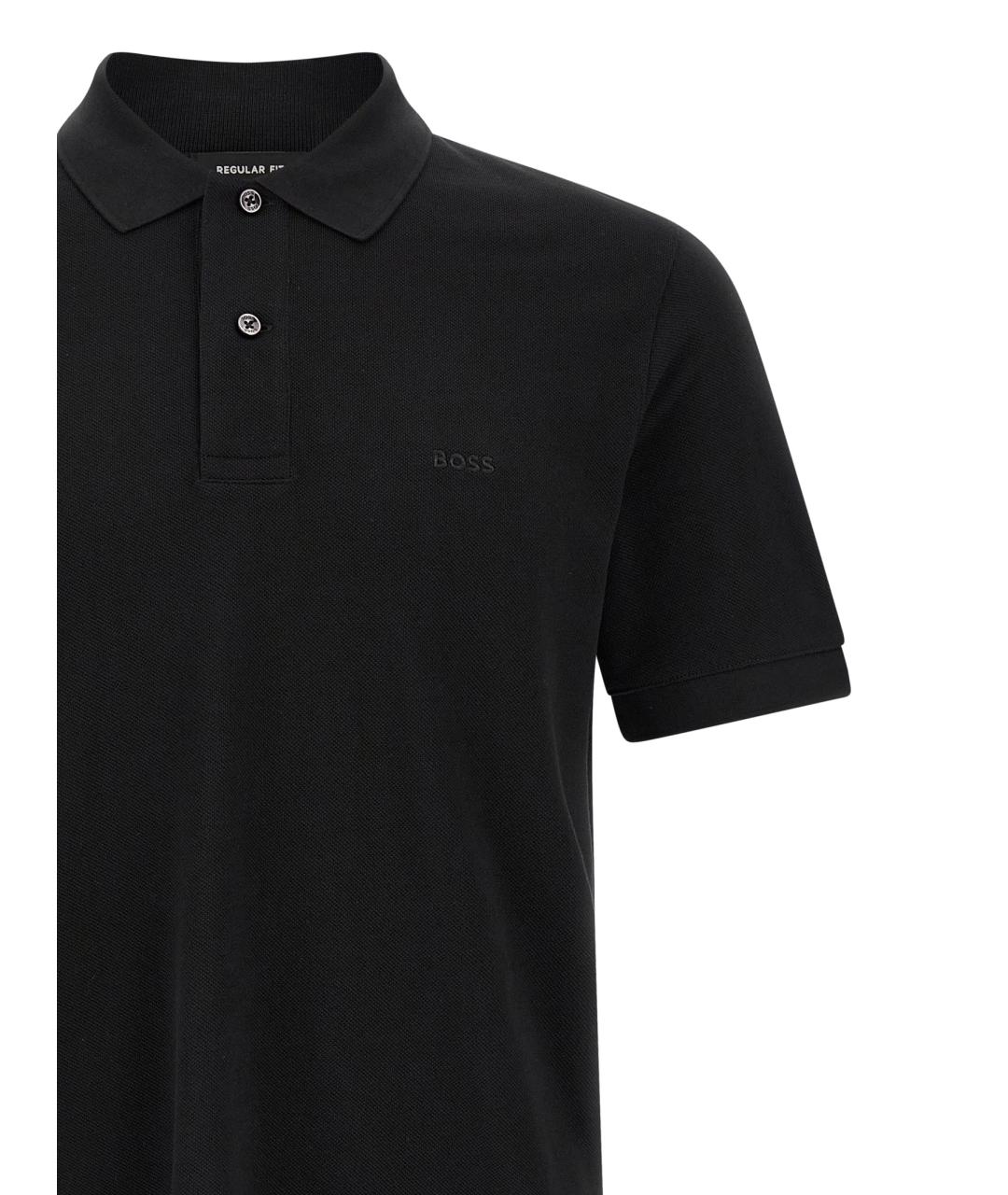 HUGO BOSS Черное хлопковое поло с коротким рукавом, фото 3