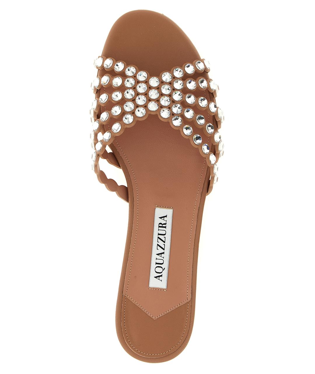 AQUAZZURA Розовые кожаные шлепанцы, фото 4