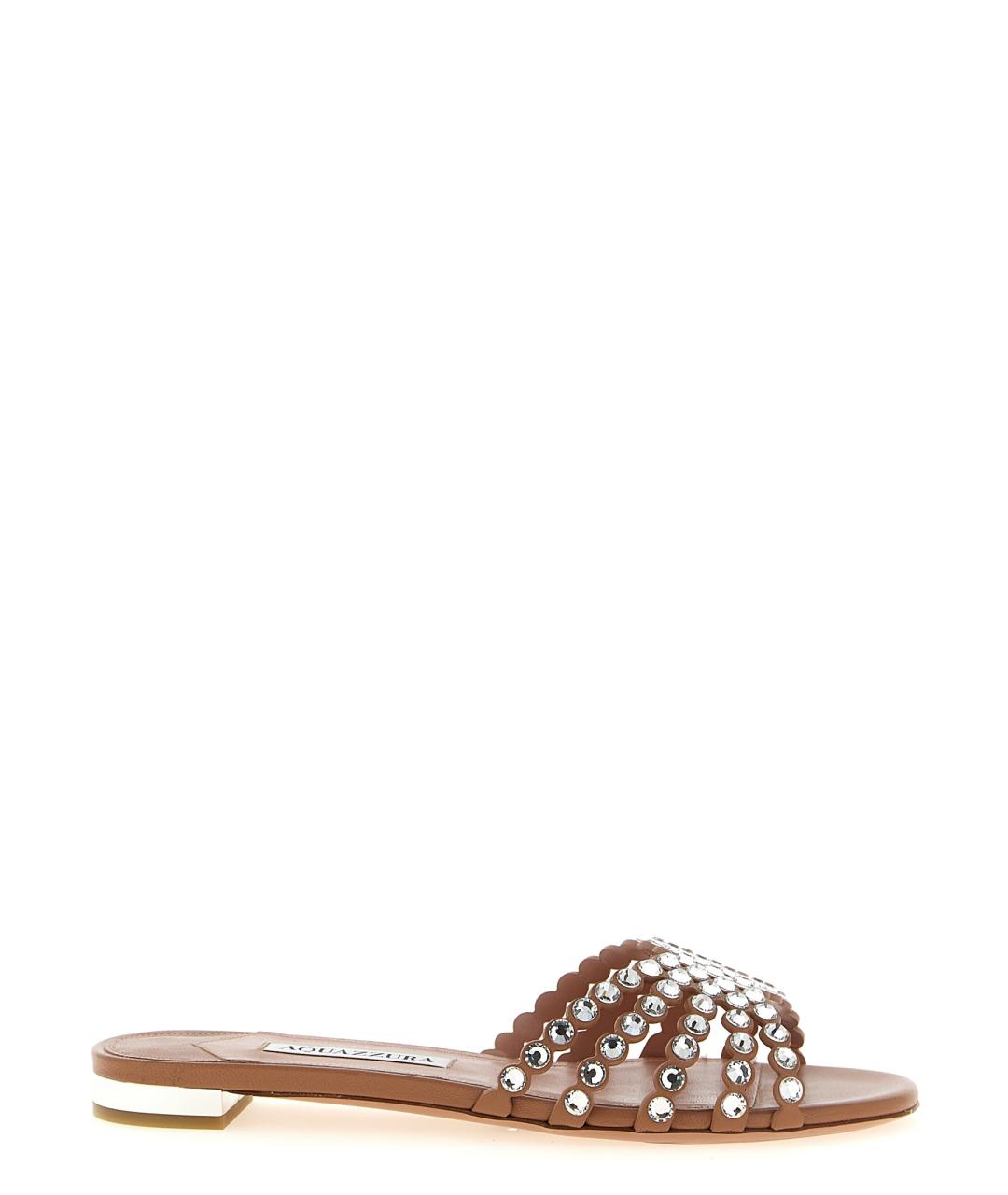 AQUAZZURA Розовые кожаные шлепанцы, фото 1