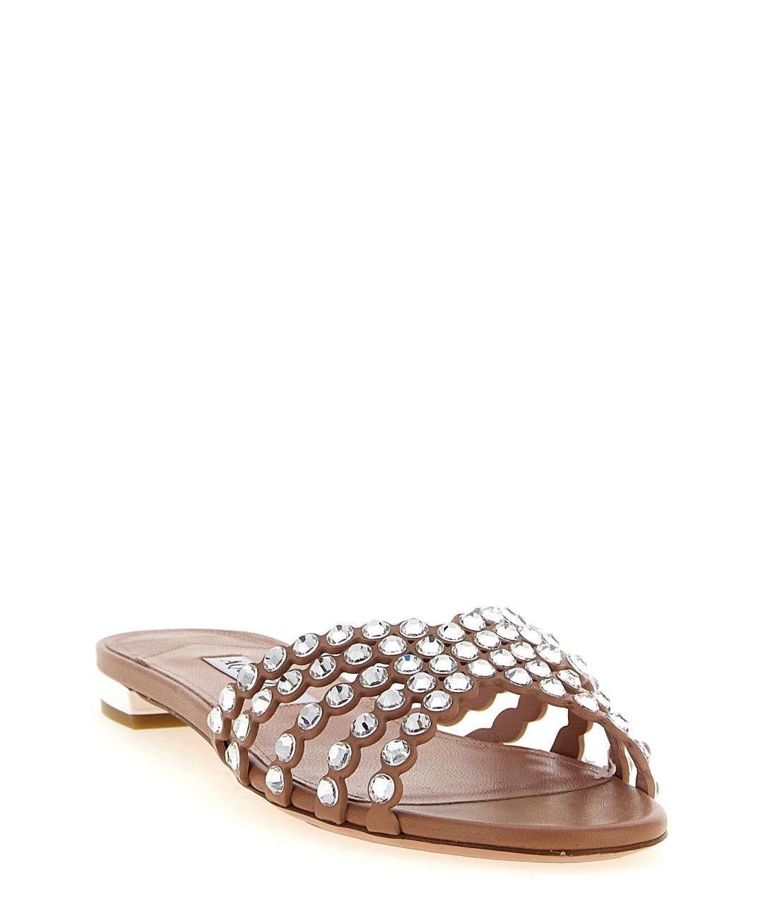 AQUAZZURA Розовые кожаные шлепанцы, фото 2