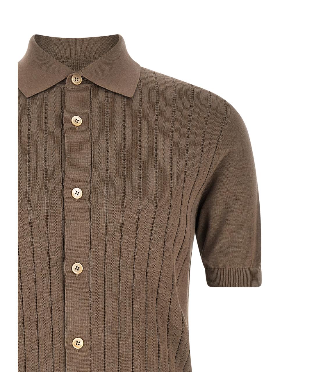 BRUNELLO CUCINELLI Коричневая хлопковая кэжуал рубашка, фото 3