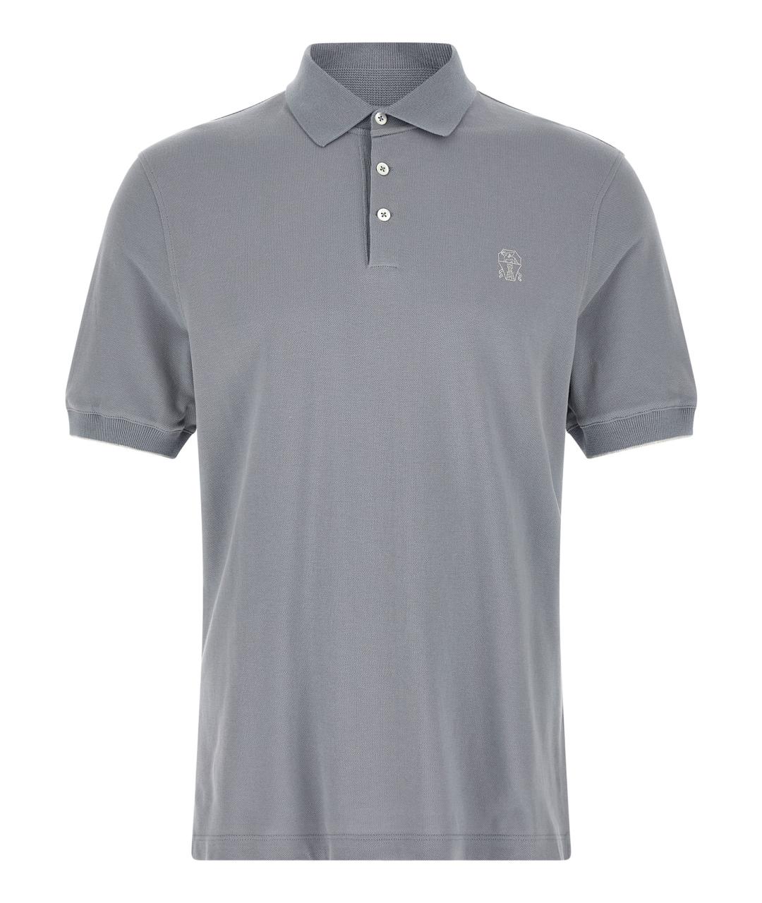 BRUNELLO CUCINELLI Голубое хлопковое поло с коротким рукавом, фото 1