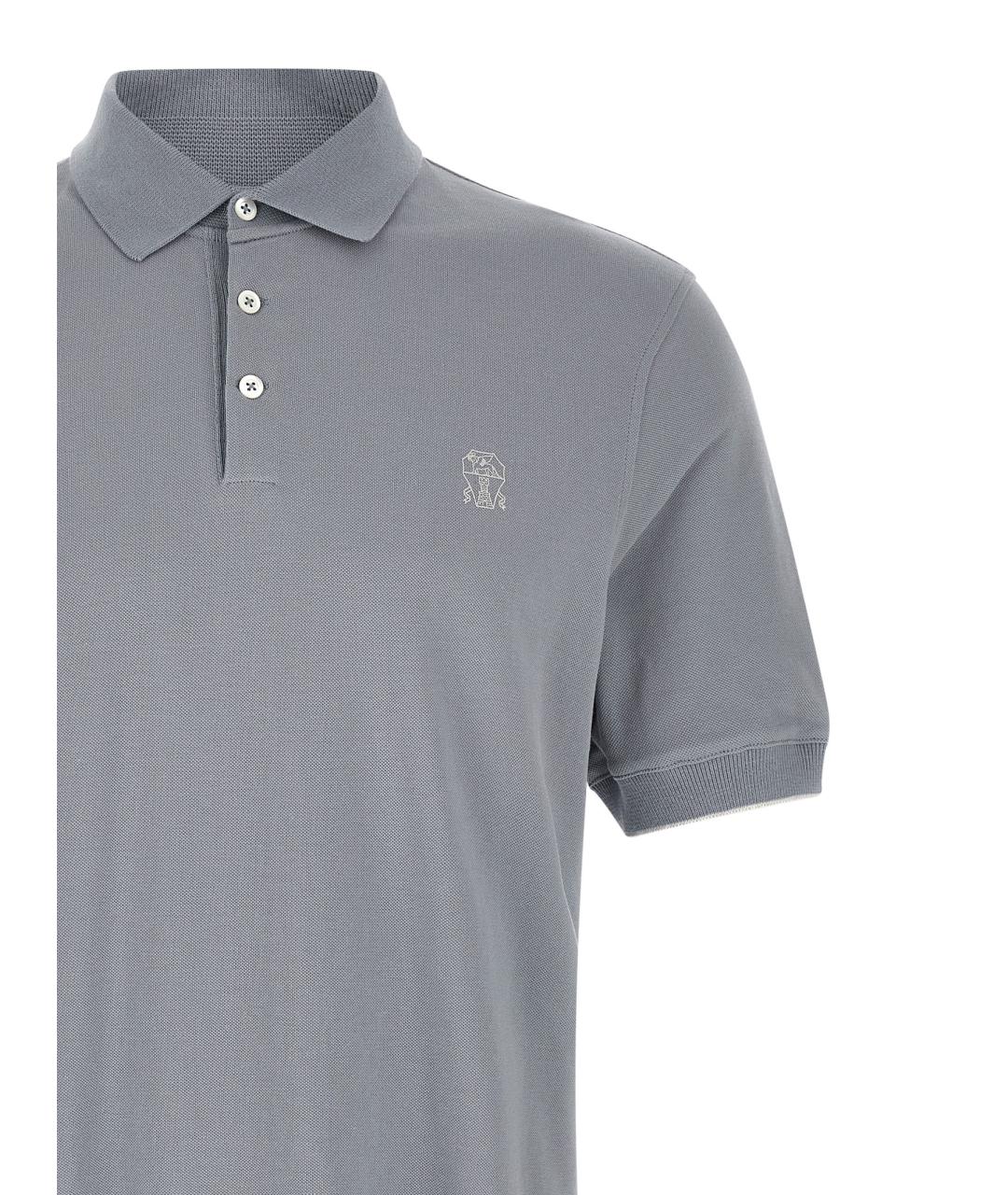 BRUNELLO CUCINELLI Голубое хлопковое поло с коротким рукавом, фото 3
