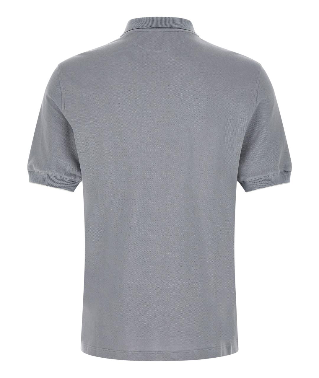BRUNELLO CUCINELLI Голубое хлопковое поло с коротким рукавом, фото 2
