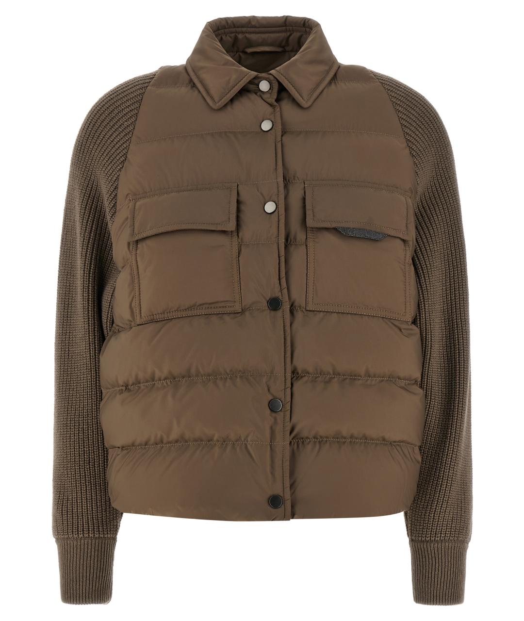 BRUNELLO CUCINELLI Коричневый полиэстеровый пуховик, фото 1