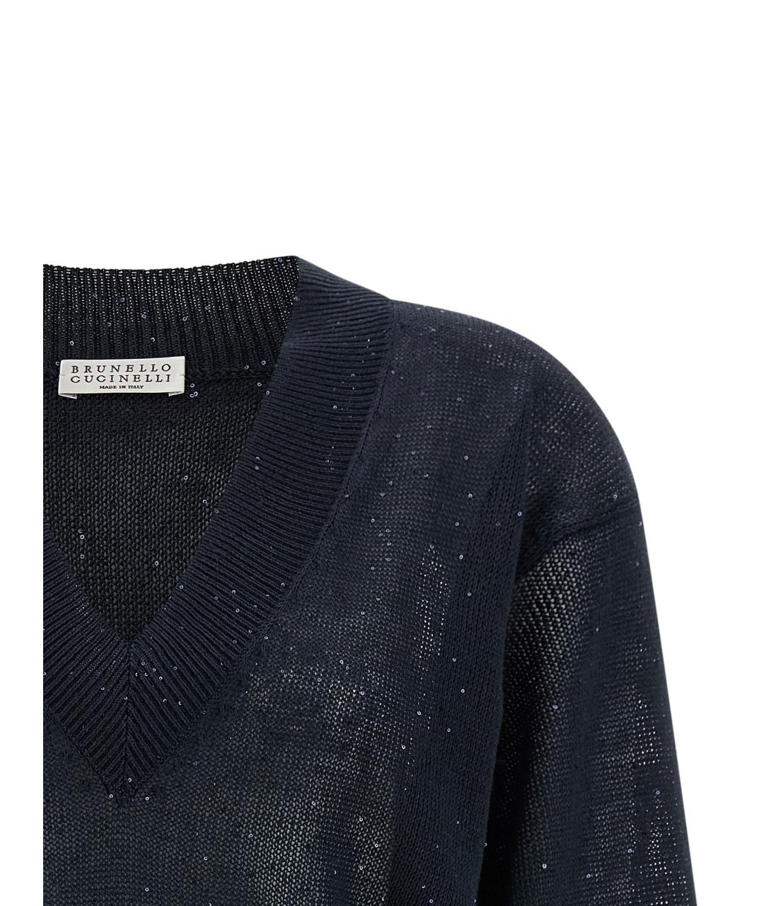 BRUNELLO CUCINELLI Темно-синий льняной джемпер / свитер, фото 3