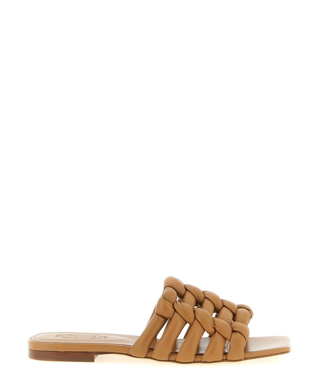 TOD'S Коричневые кожаные шлепанцы, фото 1