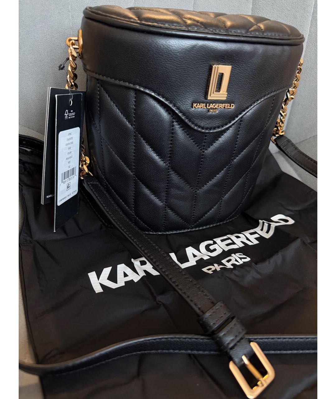KARL LAGERFELD Черная кожаная сумка через плечо, фото 2
