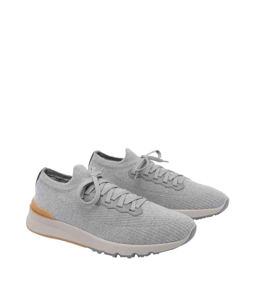 BRUNELLO CUCINELLI Серые текстильные низкие кроссовки / кеды, фото 2