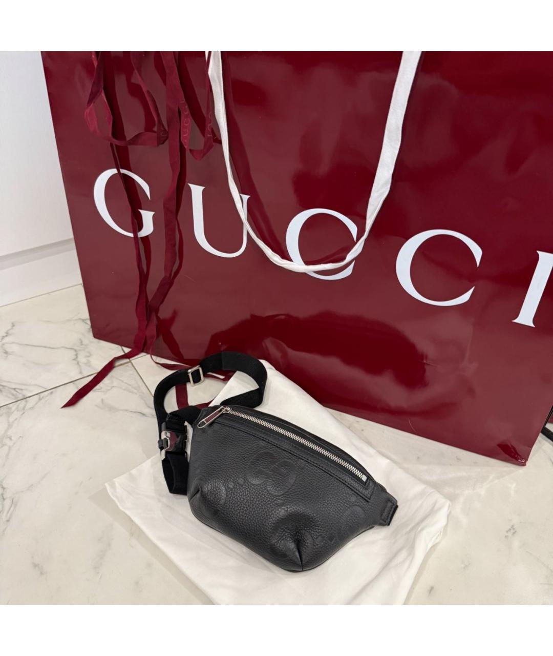 GUCCI Черная кожаная поясная сумка, фото 6