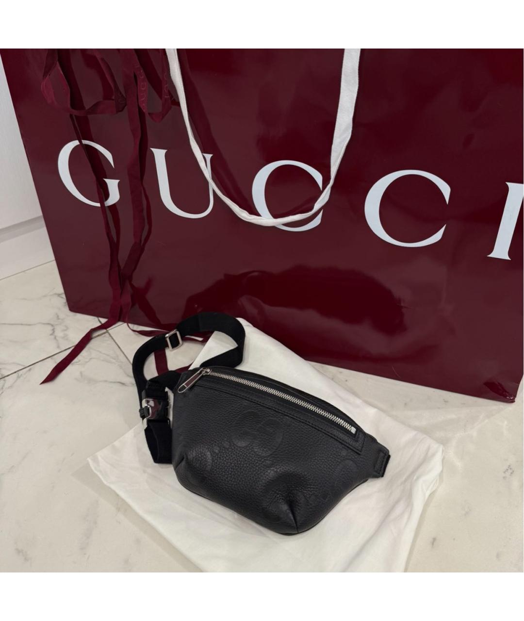 GUCCI Черная кожаная поясная сумка, фото 2