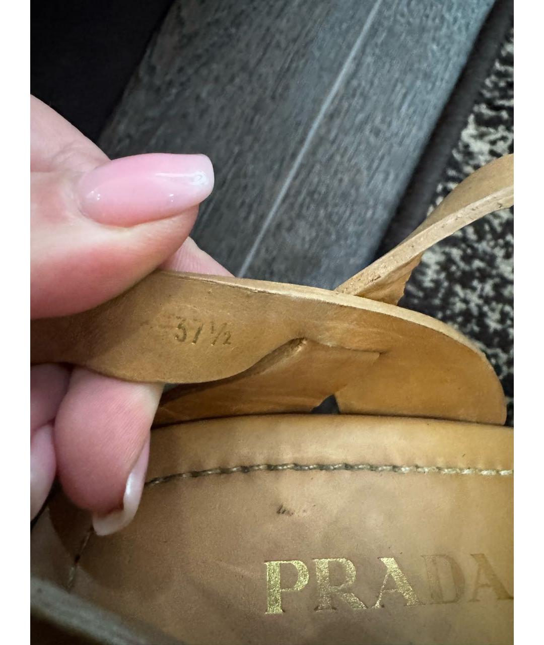 PRADA Коричневые кожаные босоножки, фото 6
