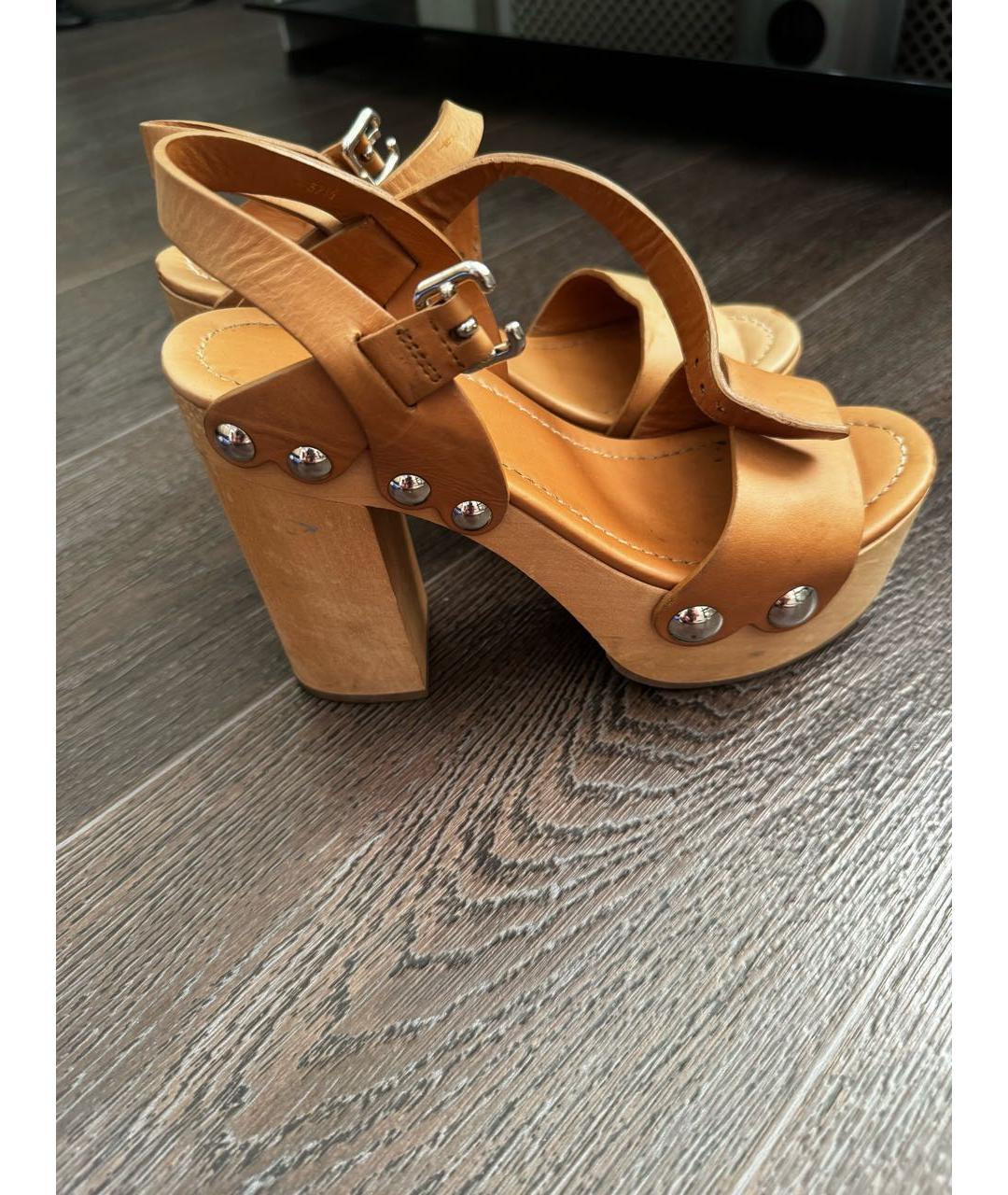 PRADA Коричневые кожаные босоножки, фото 5